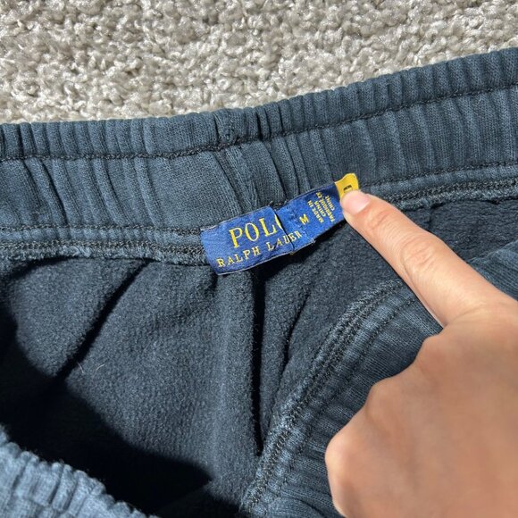 Polo Ralph Lauren Men's SZ Medium Navy Sweatpants Plaid Side Panels & Elastic Wa - Picture 5 of 10